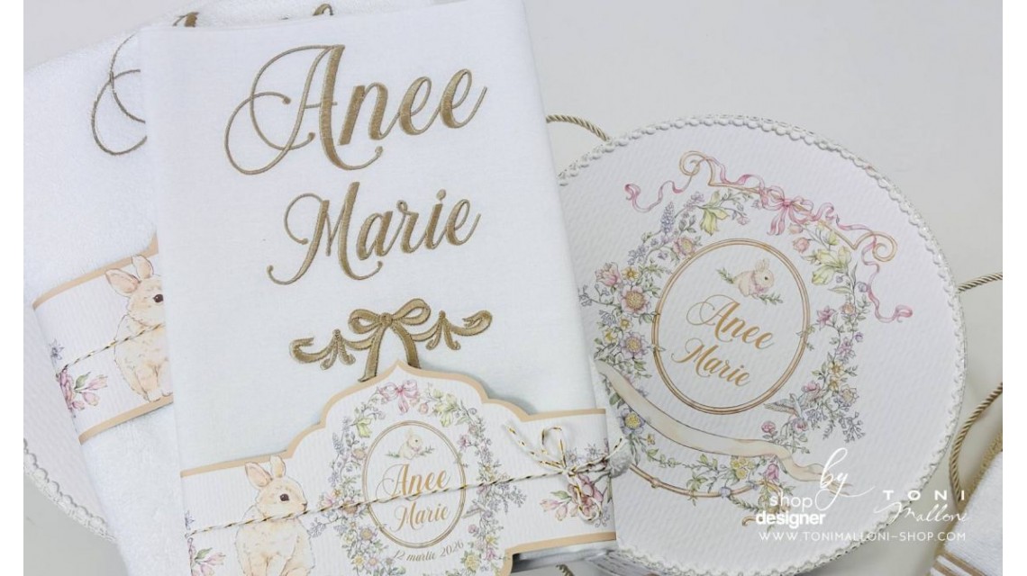 Trusou Botez Fetiță Belle Époque Floral Garden cu Iepuraș Trusou Personalizat Toni Malloni 16